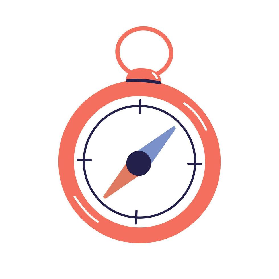 Compass, hand drawn compass, travel compass for orientation, navigation, device for direction geography tool for orientation, navigating device for travel, searching north flat illustration. vector