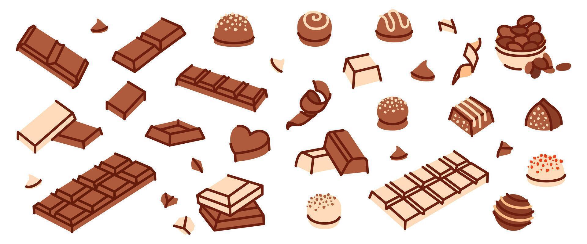 Set of various chocolates and different candies vector
