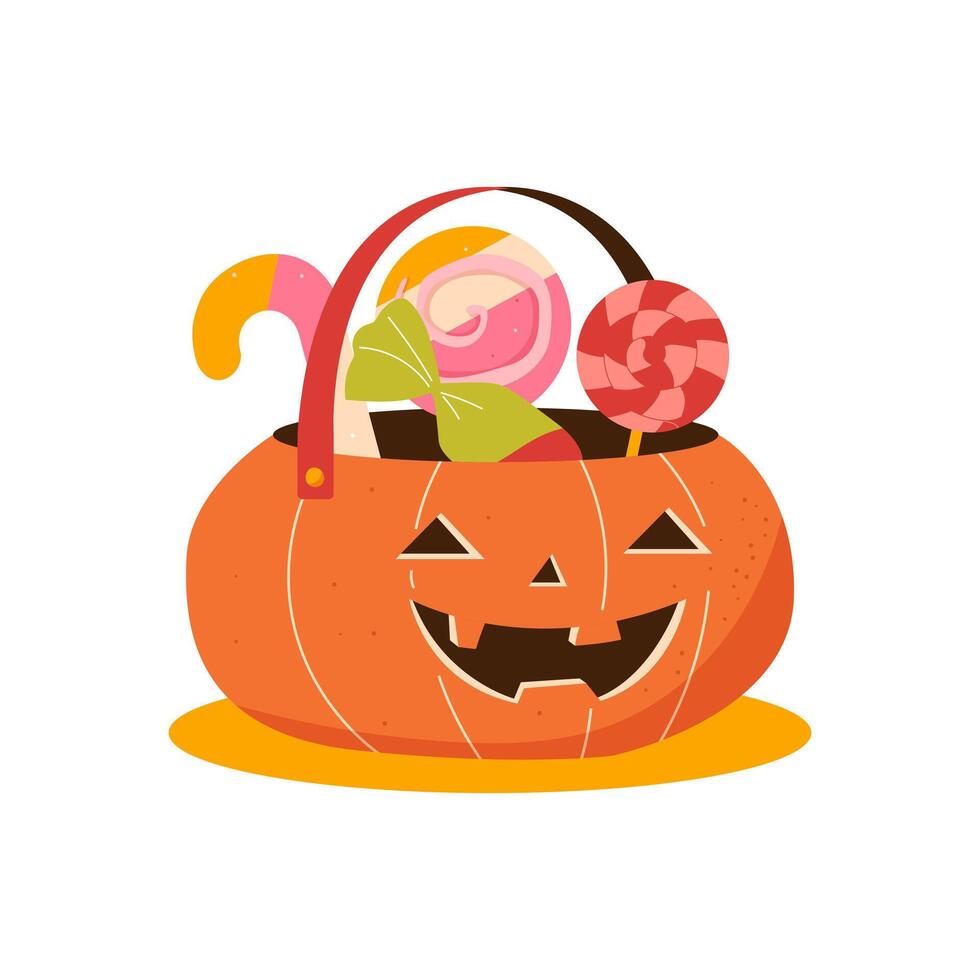 cute pumpkin head with sweets. cute pumpkin on white background with sweets vector