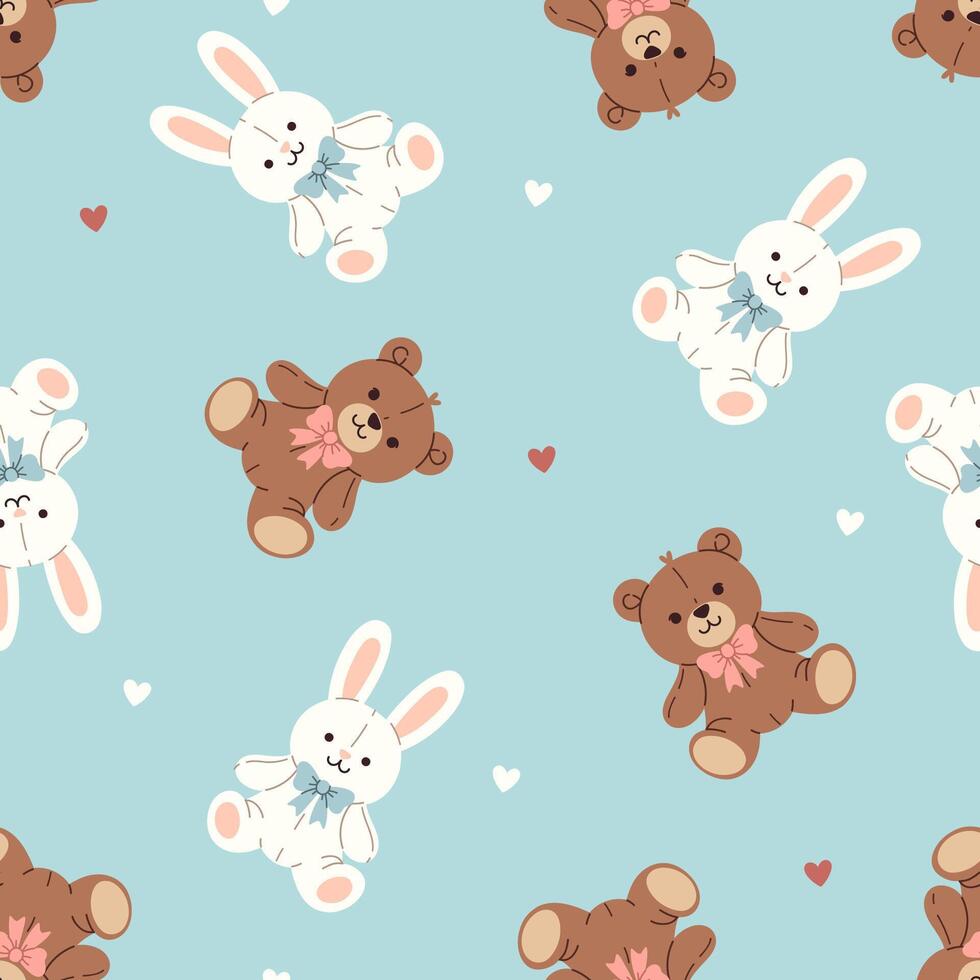 Cute seamless pattern with toy bunnies and bears. graphics vector