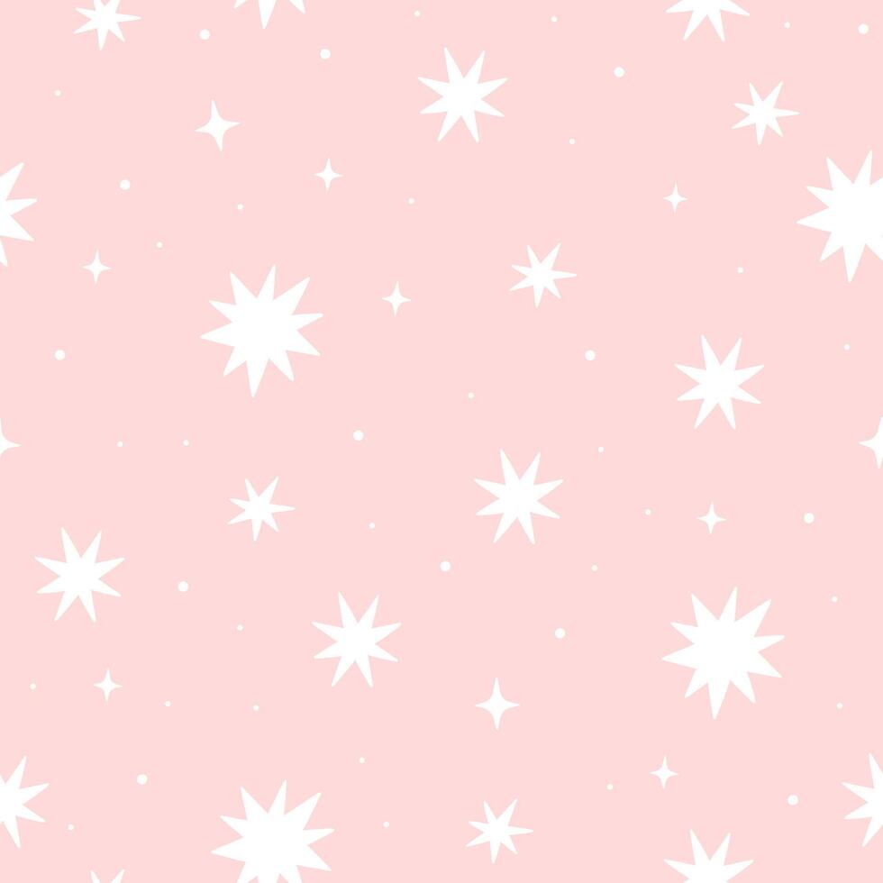 Simple seamless pattern with white stars on a pink background. graphics. vector