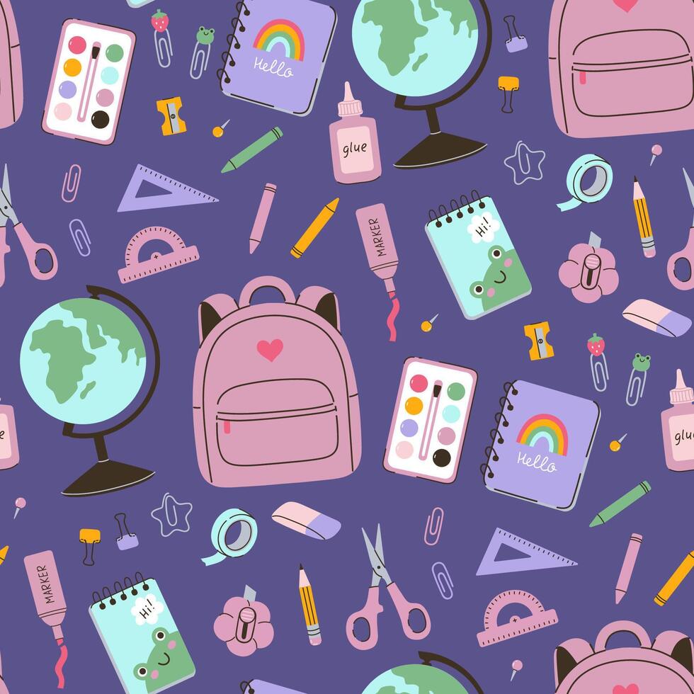 Seamless pattern with school stationery and supplies. graphics vector