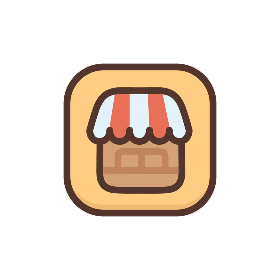 Store icon flat illustration. Shop building facade isolated on white background. Small kiosk, stall. Simple market sign in modern design style for web site or mobile app vector