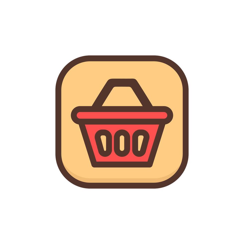 Plastic grocery cart with handle flat illustration. Icon red supermarket basket. Empty shopping basket isolated on white background. Simple sign for web site or mobile app vector