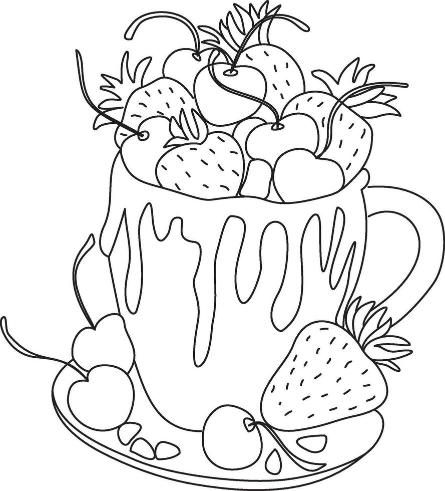 Summer drink. Cocktail. Fruit. Ice cream. Cream. Cherries and strawberries. vector