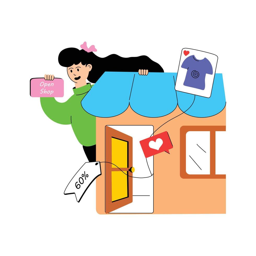 Girl with shop, a conceptual illustration of shop open vector