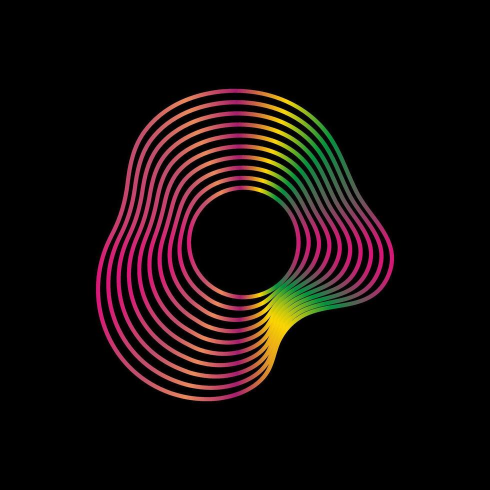 Abstract wavy shape sound equalizer speaker on black background. Linear fluid design vector