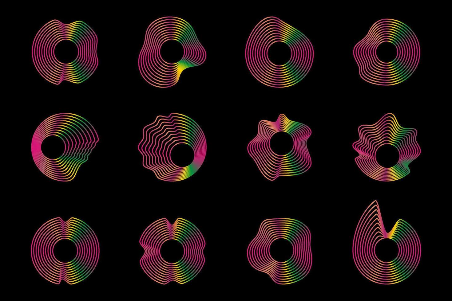 Abstract wavy shape sound equalizer speaker on black background. Linear fluid design vector