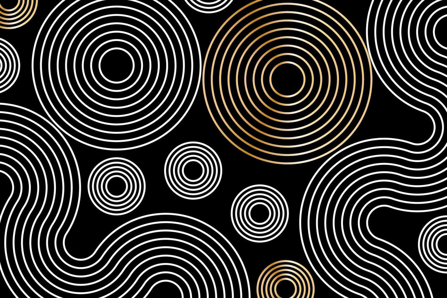 Abstract white lines circles on black background, linear swirls path banner template vector