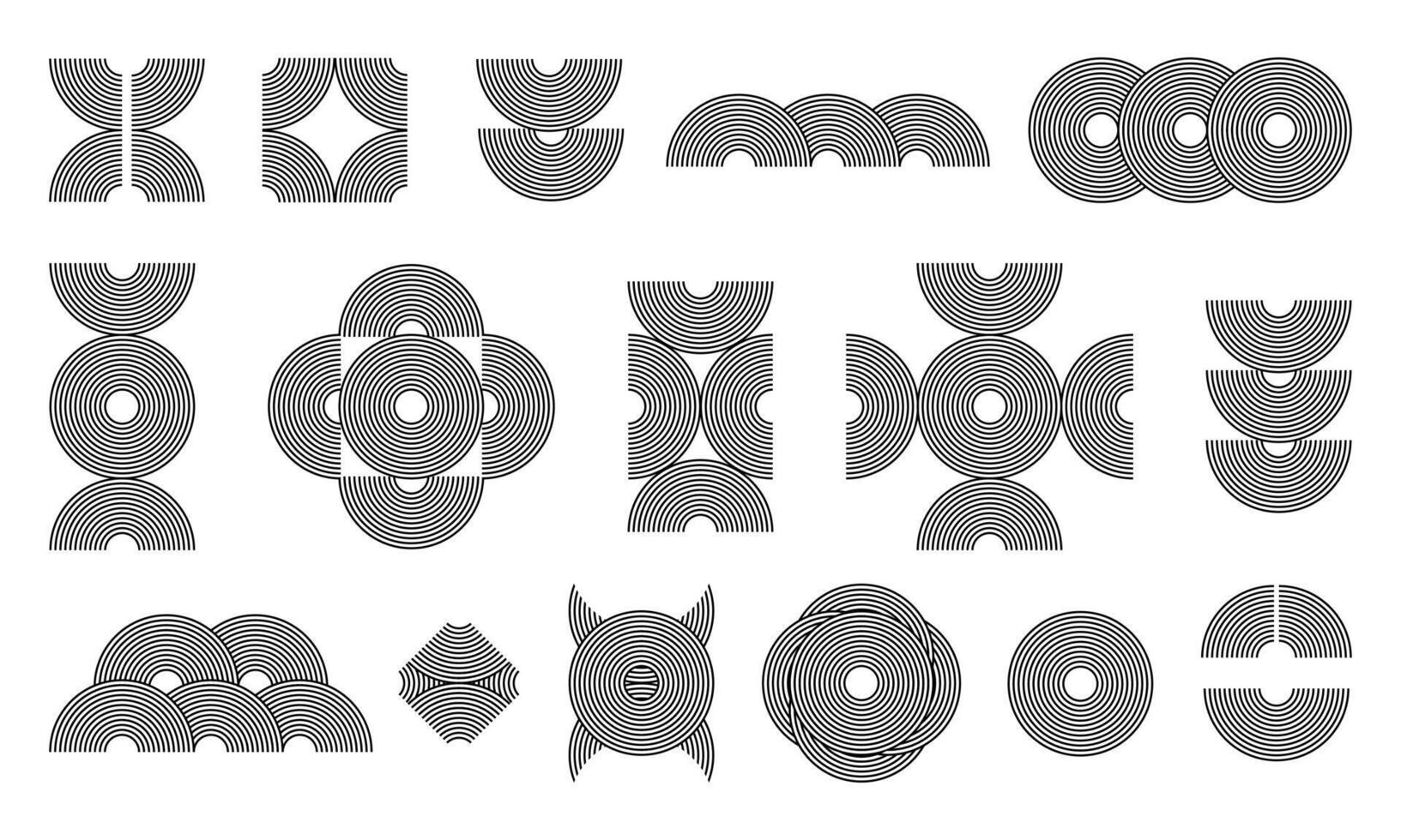 Arch rainbow line boho design elements in Bauhaus style. linear shapes of aesthetics on white vector