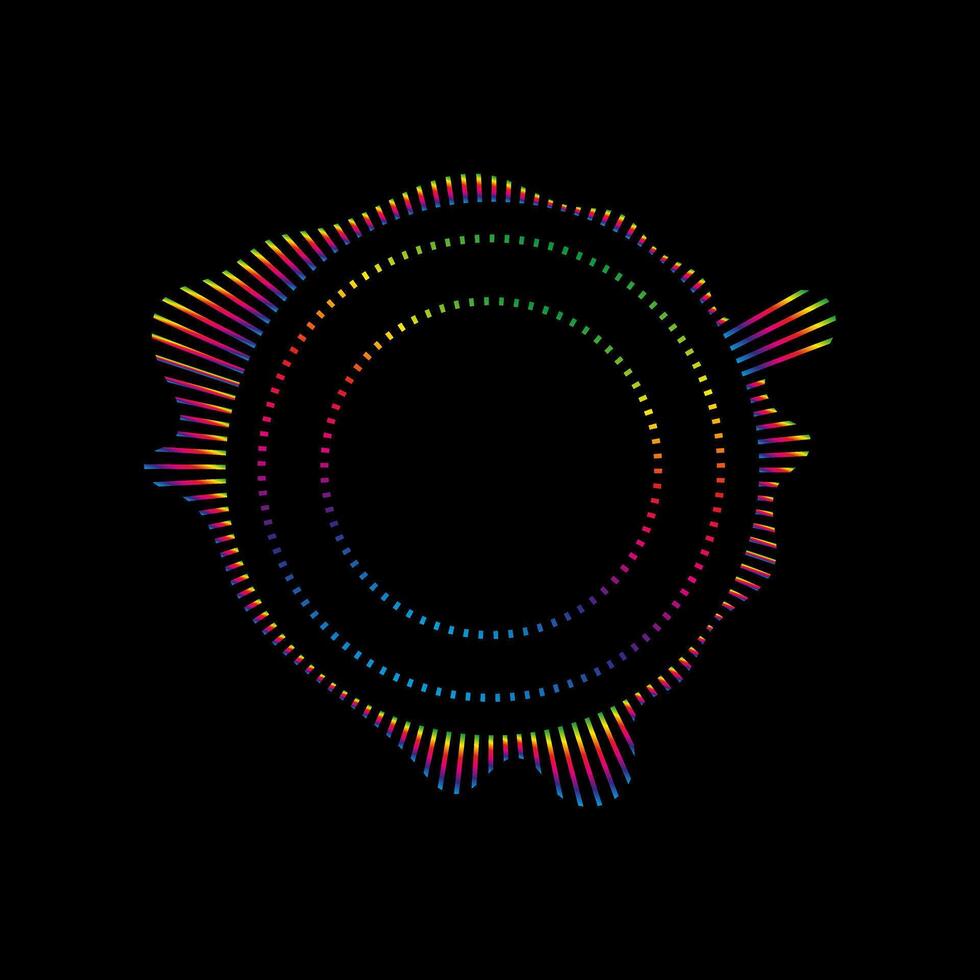Music equalizer and sound wave. of radial curves spectrum of radio wave oscillations. Multicolored neon sound wave of audio circles vector