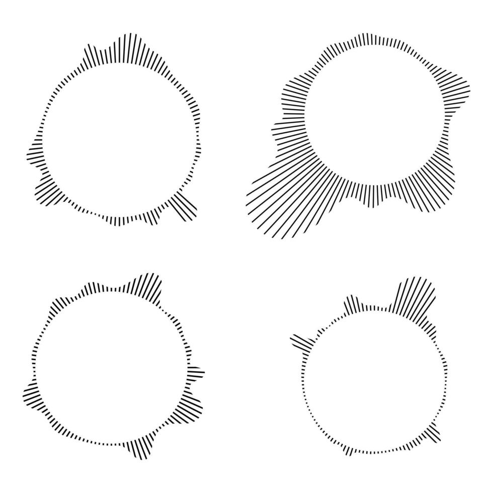 Music equalizer and sound wave. Circular sound waves, depicting audio music,icons and logos for equalizers, radial spectrum designs, ring patterns. illustrations isolated on white background vector