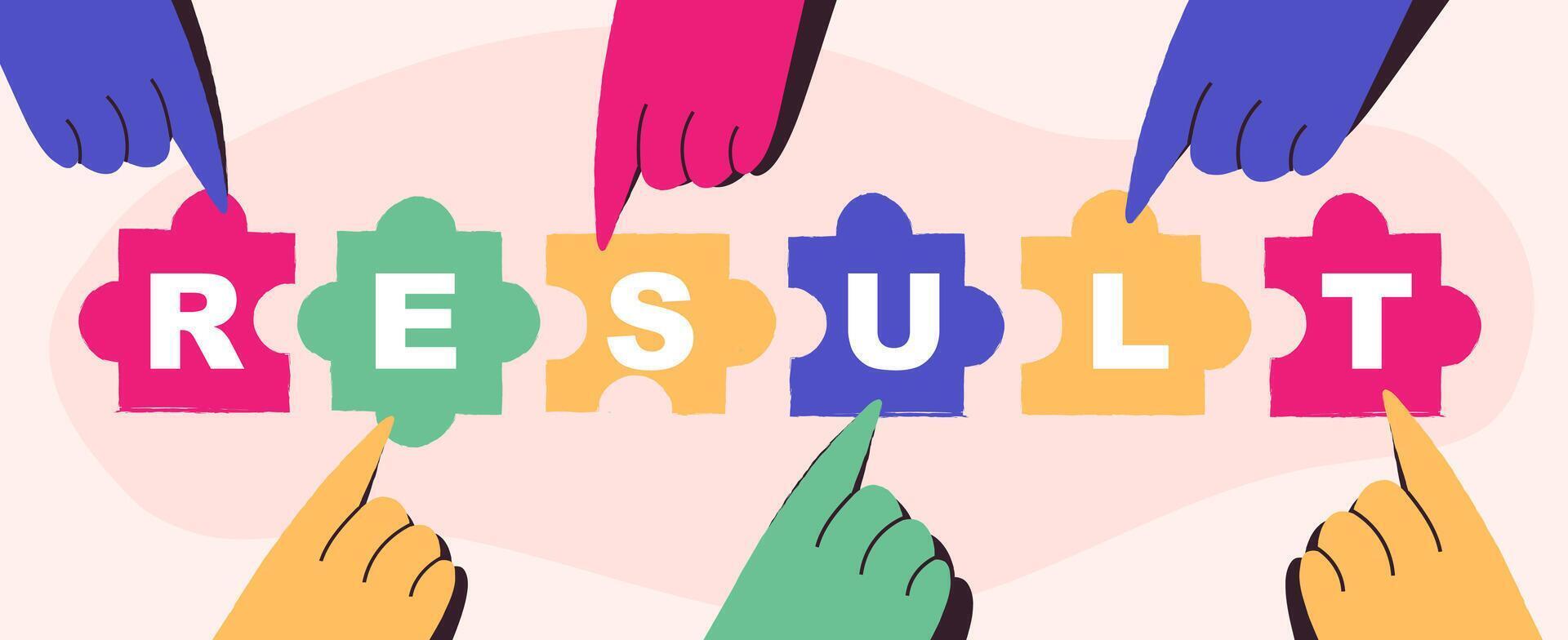 Result concept hands putting together puzzle vector