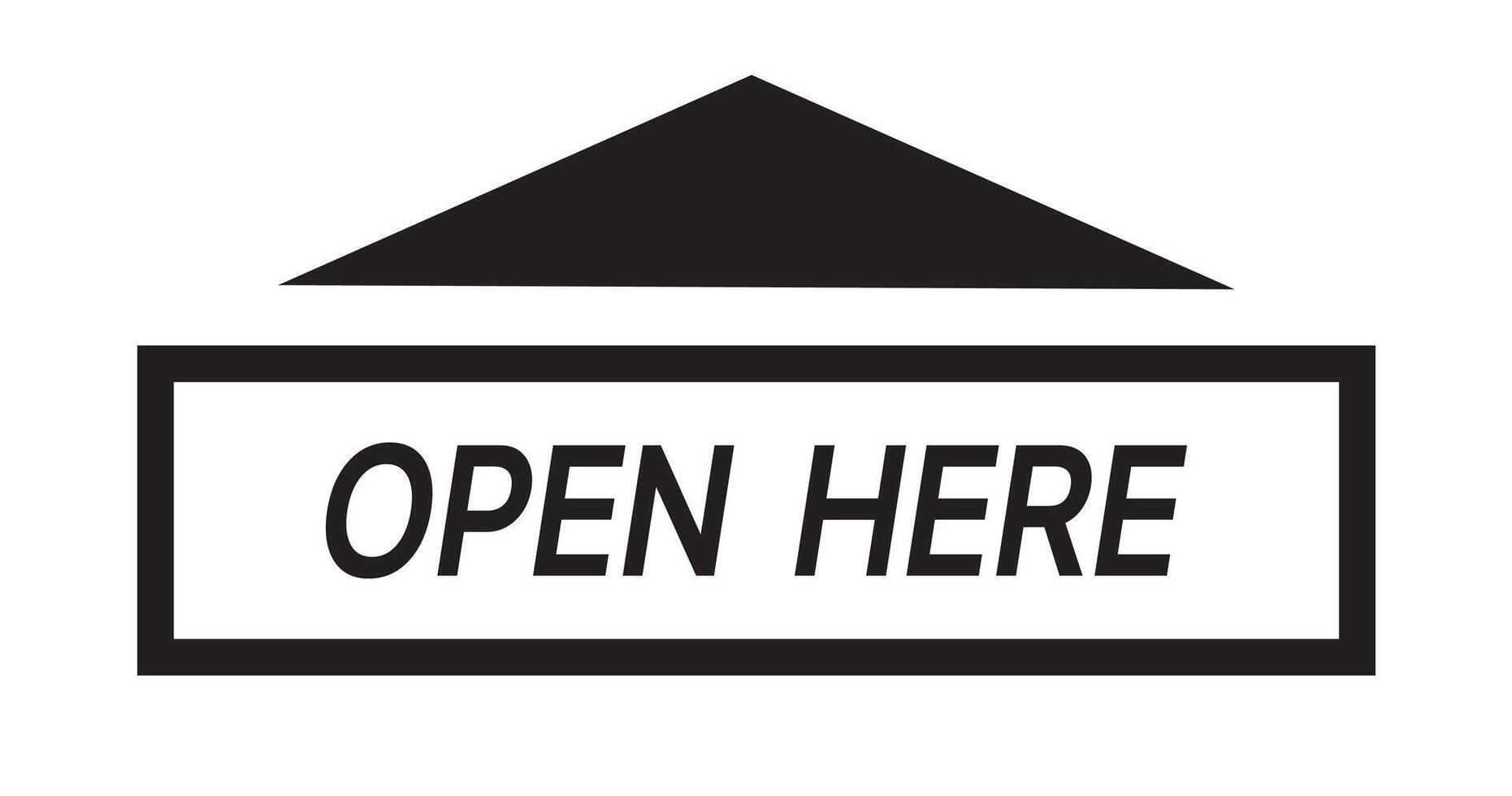 OPEN HERE banner flanked by upward arrow vector