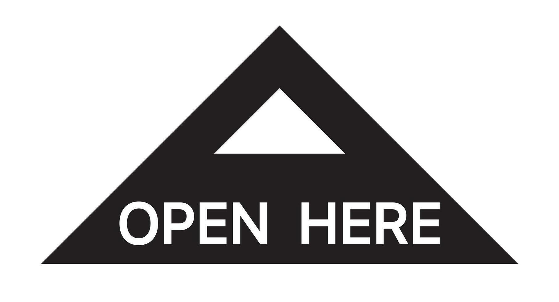 OPEN HERE banner flanked by upward arrow vector