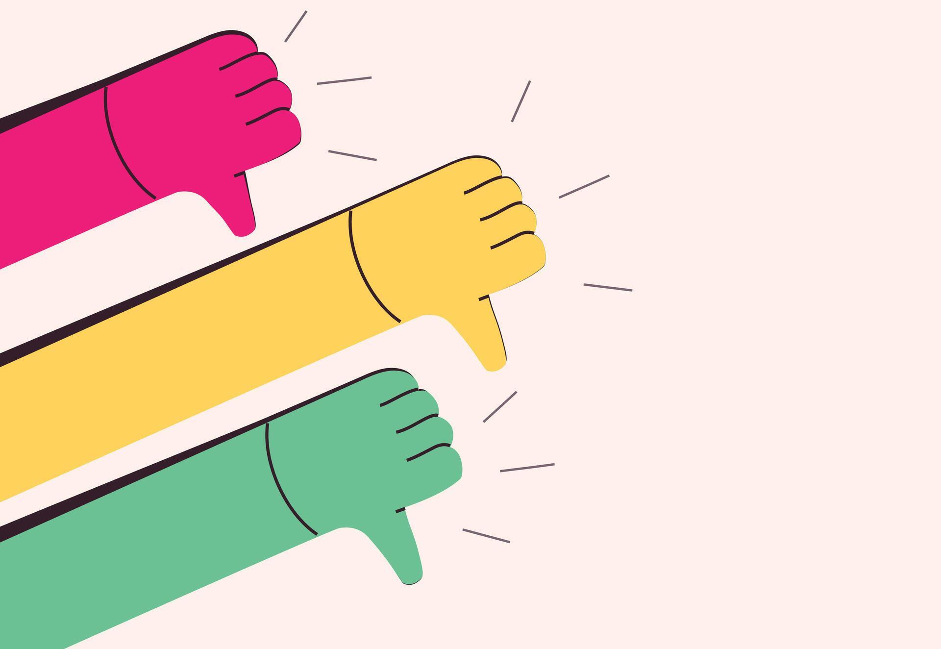 Three hands with thumbs down vibrant color 48230570 Vector Art at Vecteezy