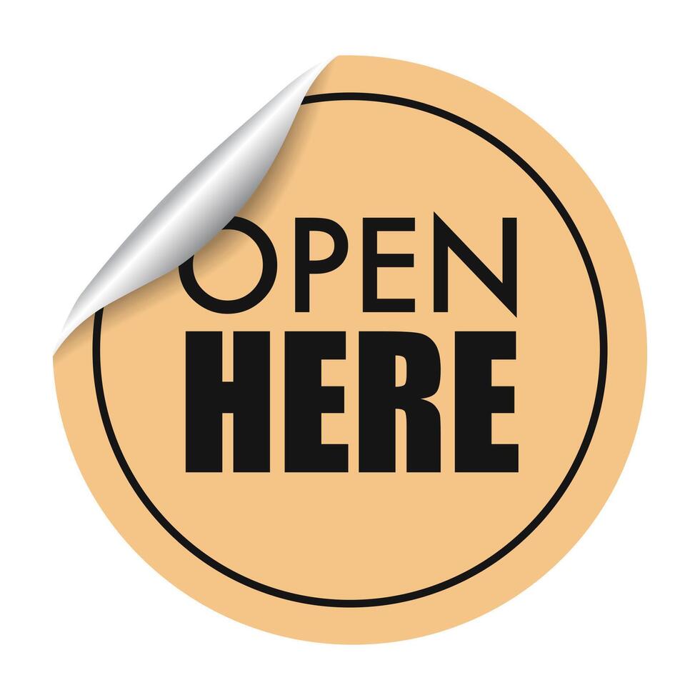 OPEN HERE sticker circle shape paper colo vector