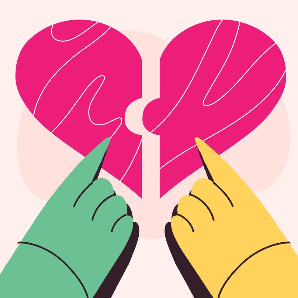 Nands putting together puzzle heart vector