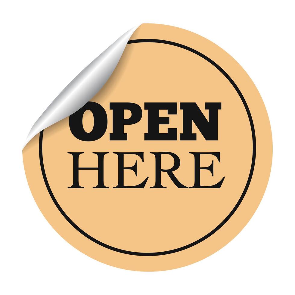 OPEN HERE sticker circle shape paper color vector