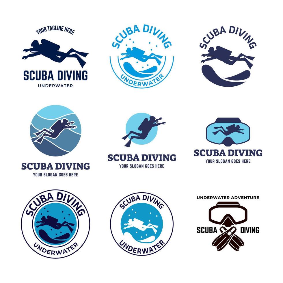 Set of Scuba diving club and diving school design. vector