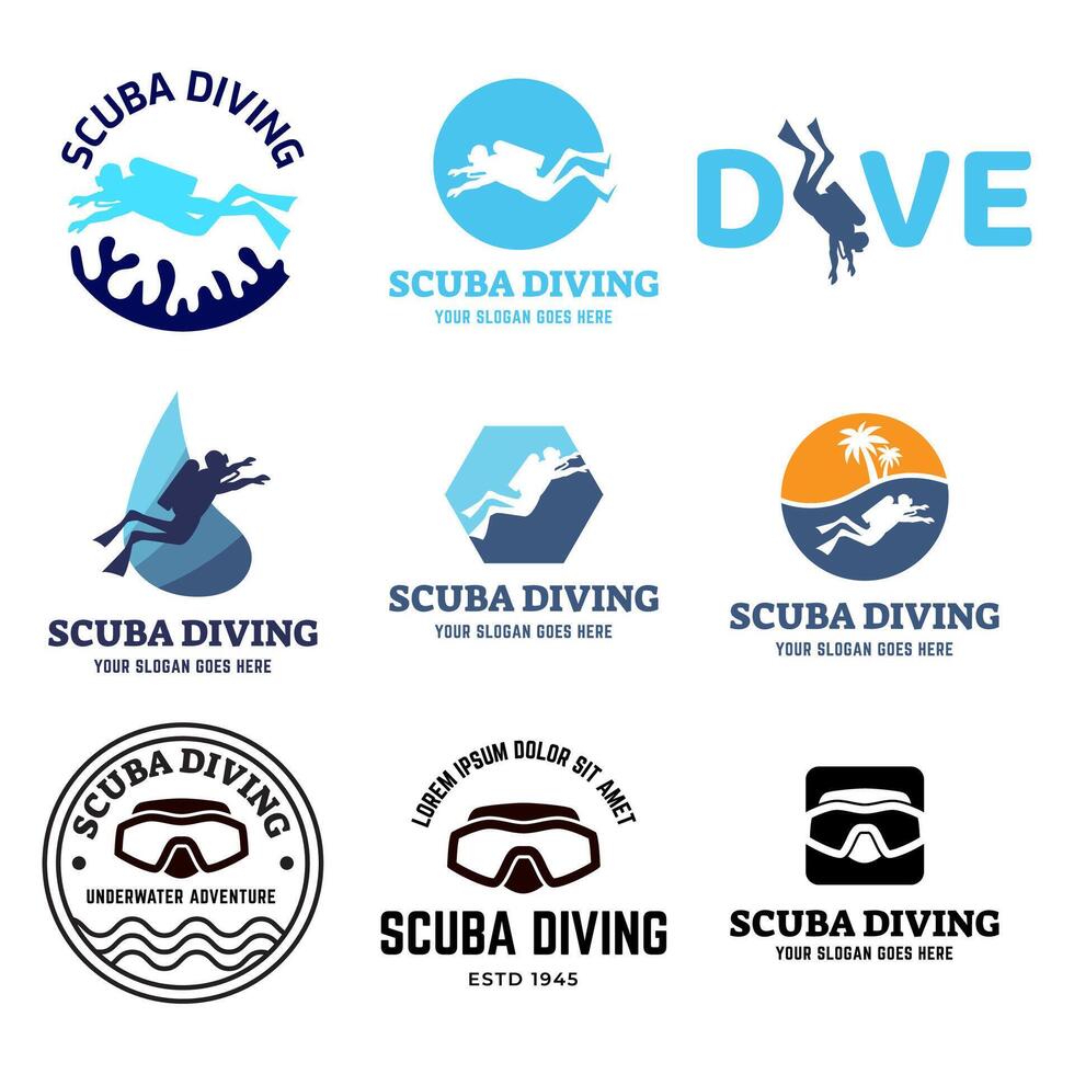 Set of Scuba diving club and diving school design. vector