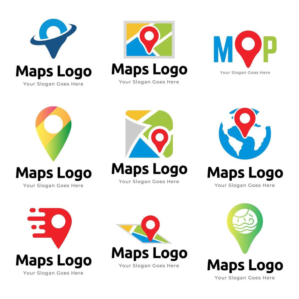 Set of Map Pin Point Icon Logo Design Element isolated on white background vector