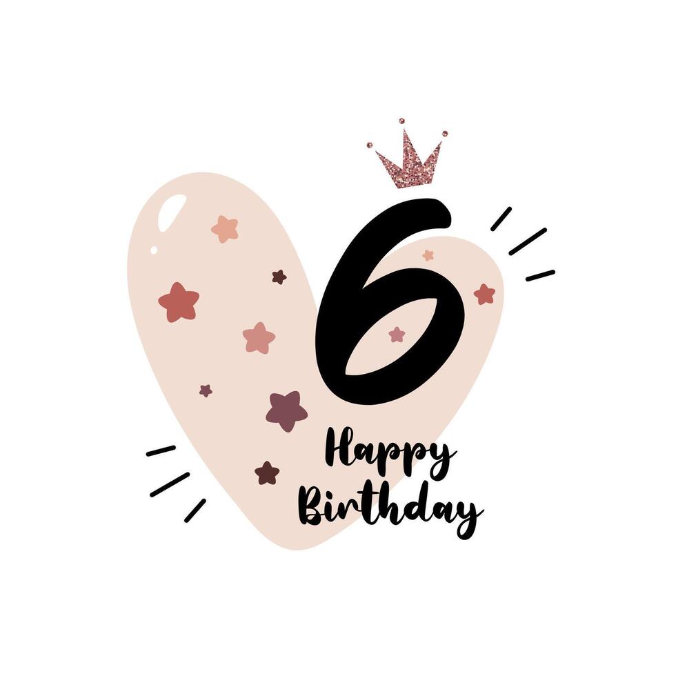 Sixth birthday greeting card vector