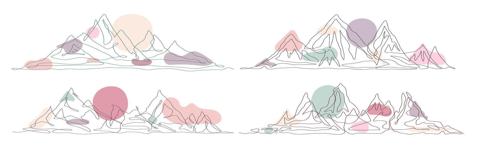 Mountain set one line art boho style vector