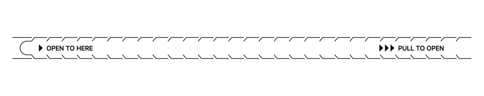 OPEN TO HERE perforated pull tab vector