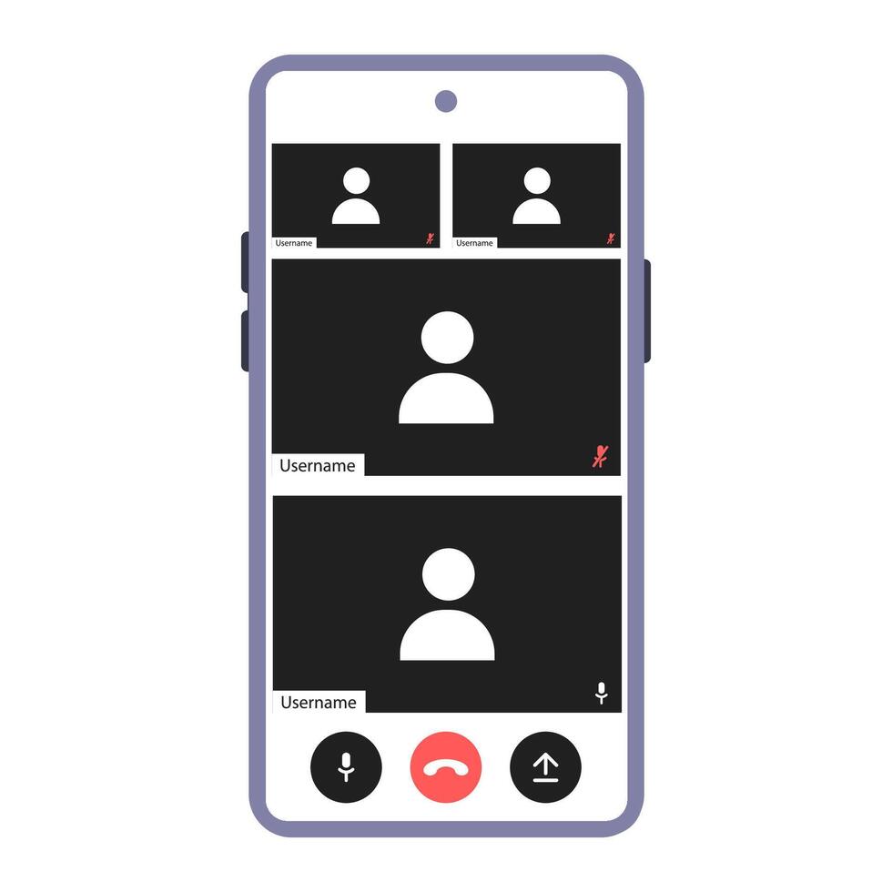 Smartphone call screen with four participants. vector