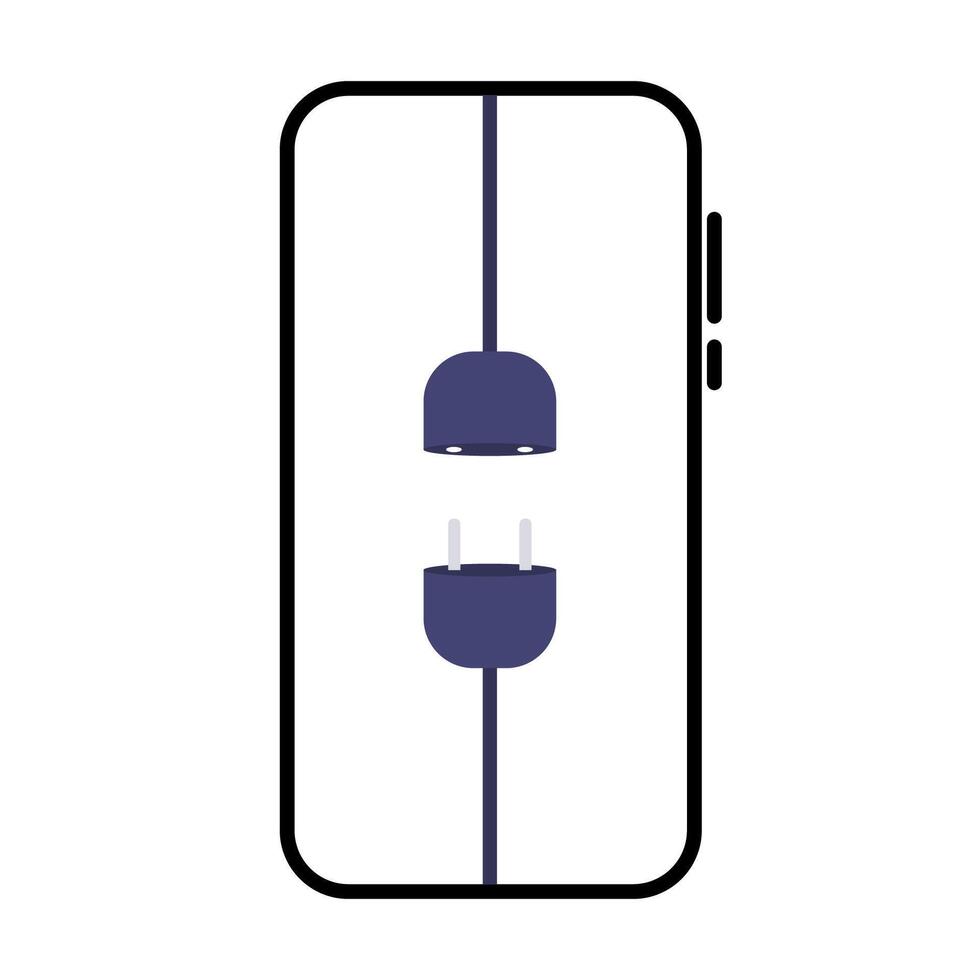 Smartphone charging with plug and cord illustration. vector