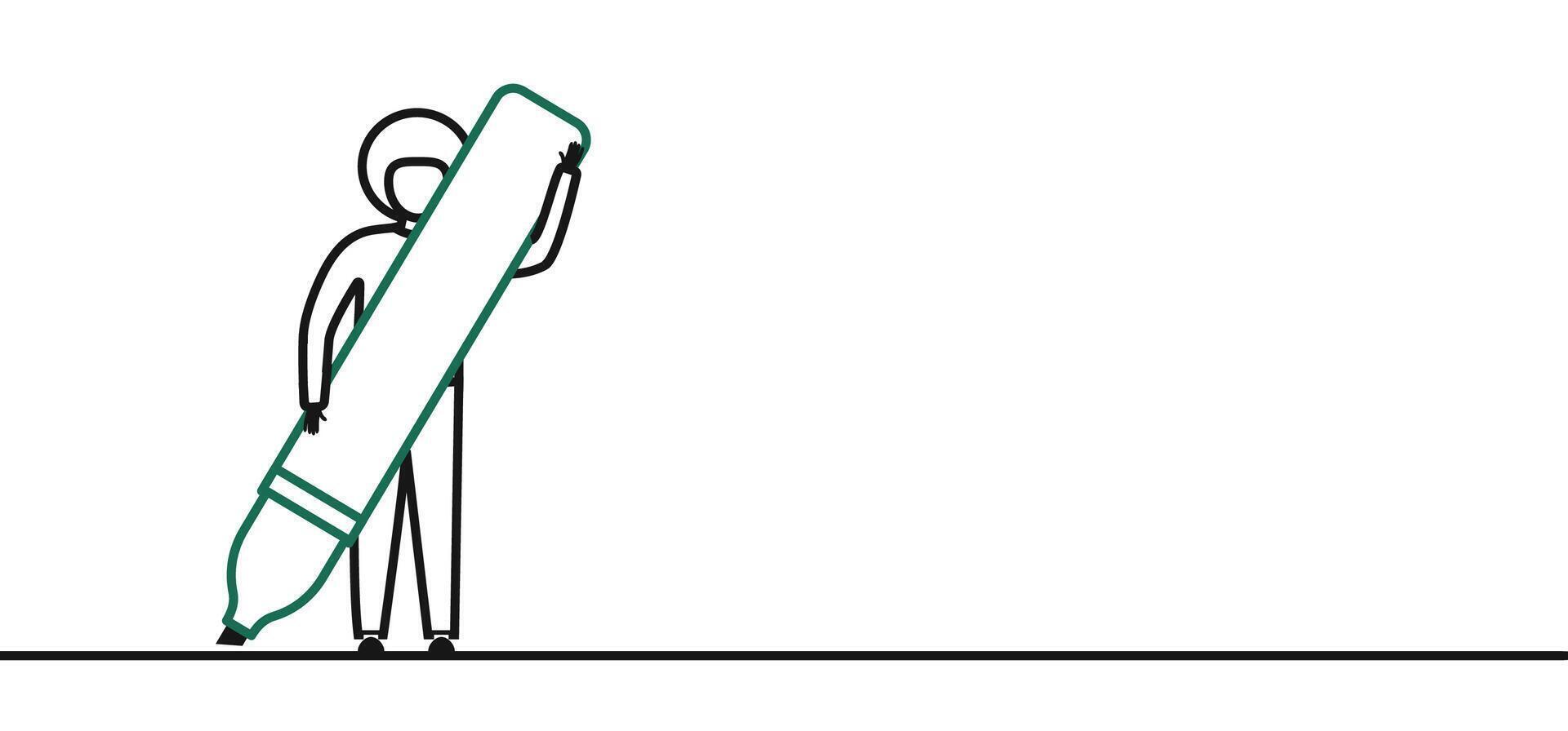 Lonely depressed man with marker, bad mood, psychological disorder, depression banner. vector