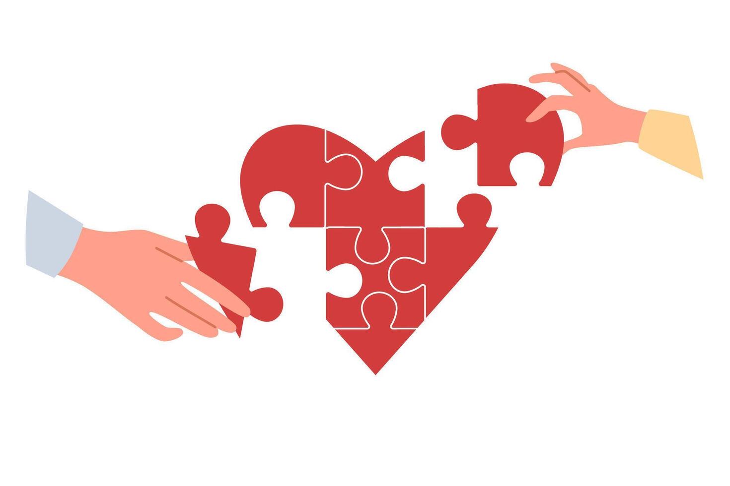 Heart symbolizing charity and mercy consists of puzzles carefully assembled by hands of people vector