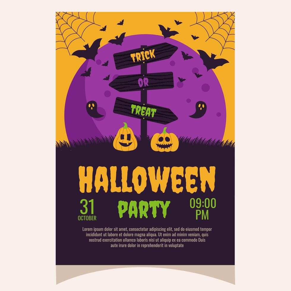 Halloween party invitation, poster.Template for greeting cards, background, cover, sale banner, flyer, advertising, web, social media. vector
