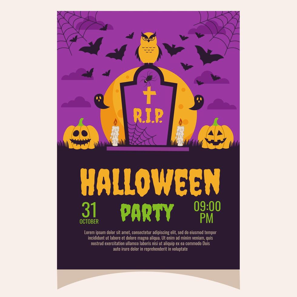 Halloween party invitation, poster.Template for greeting cards, background, cover, sale banner, flyer, advertising, web, social media. vector