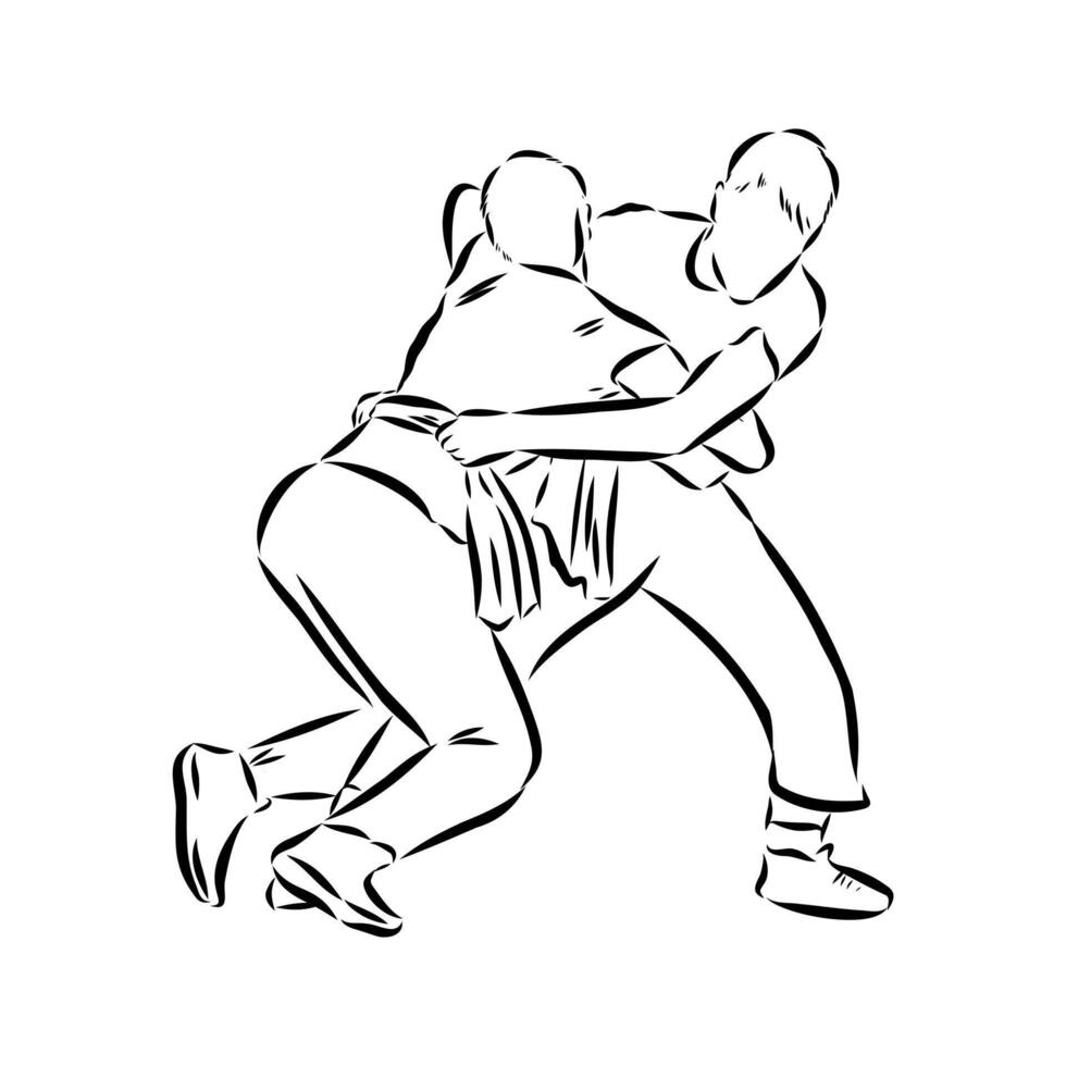 sambo wrestling sketch vector