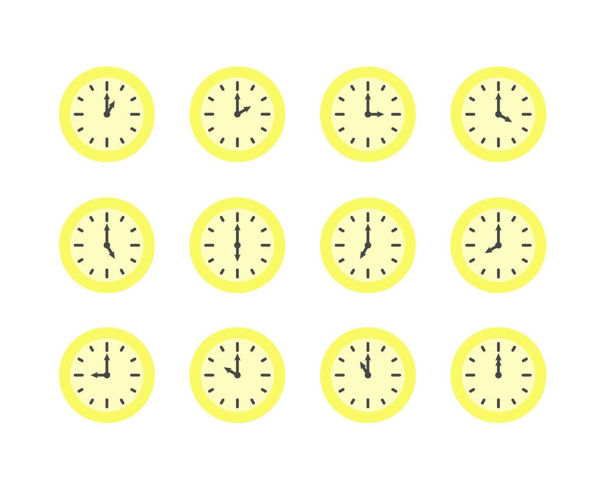 Summer clock icon design with lemon, banana or melon. Collection of fruit icons of time. vector