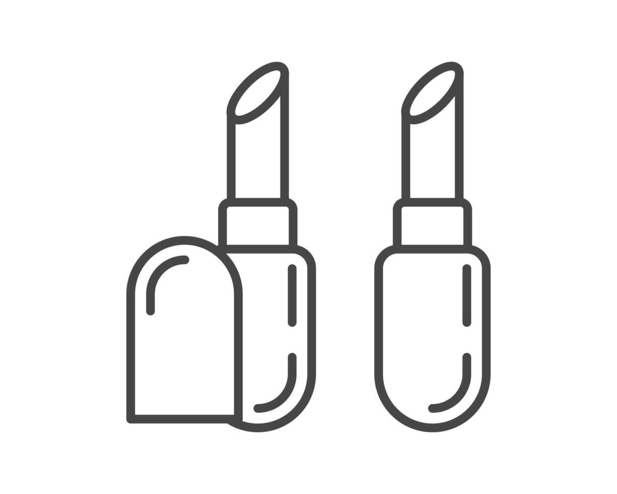 Collection makeup and cosmetics. Beauty linear graphic icons in the form of lipstick with lip care cap. vector