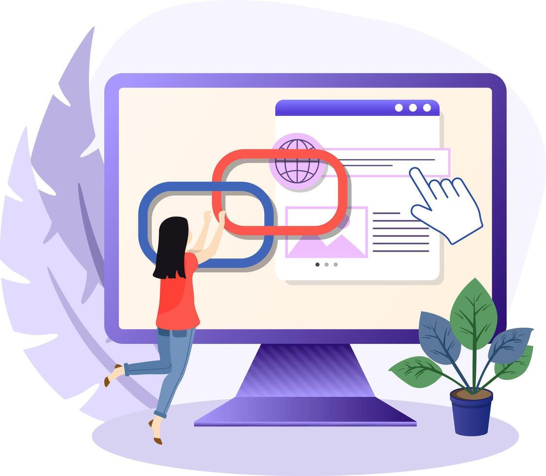 Affiliate link illustration. Clicking on affiliate link on monitor computer screen. illustration on white background. vector
