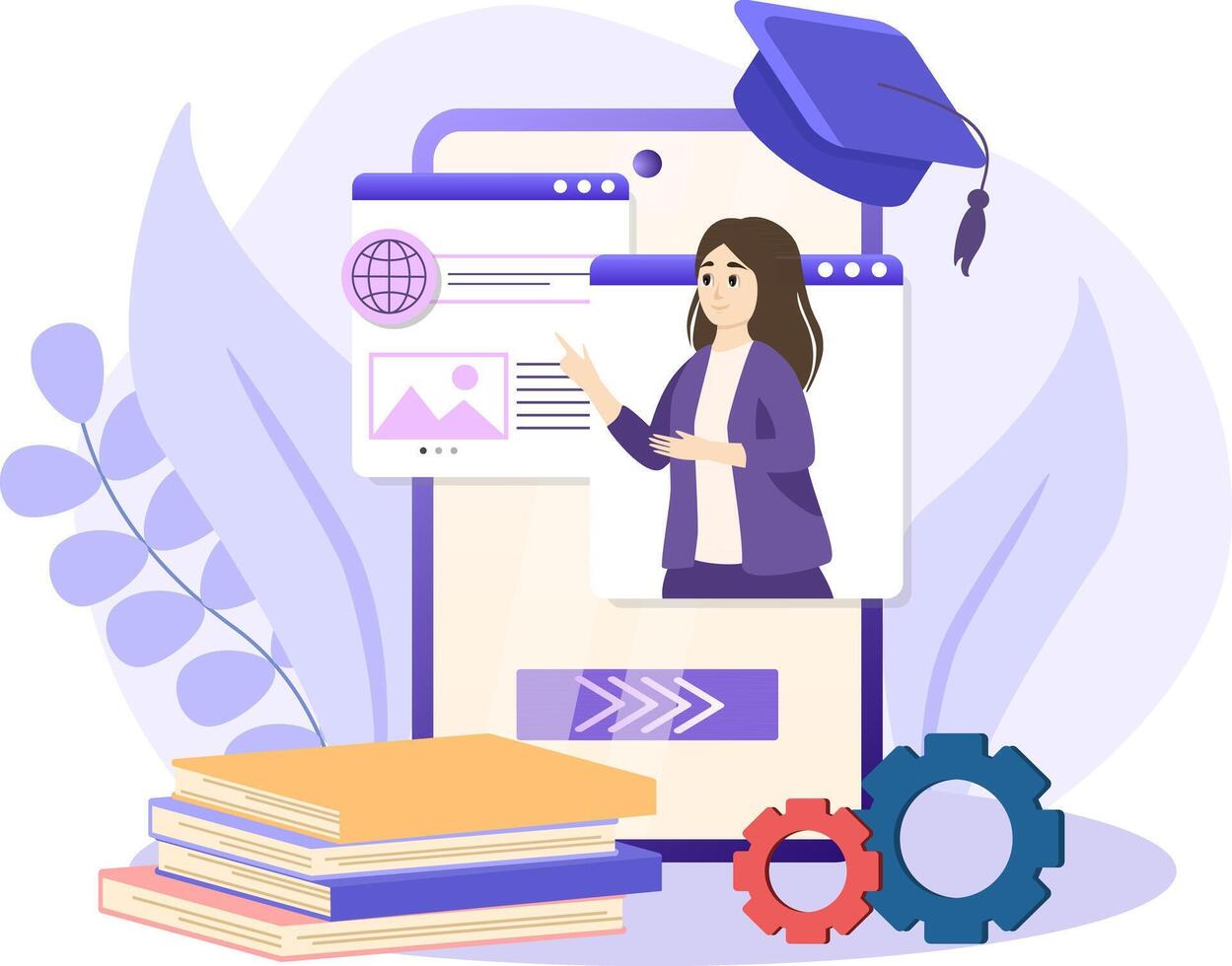 Mobile learning illustration. Concept of mobile learning, e-learning and online courses application. Education and back to school. vector