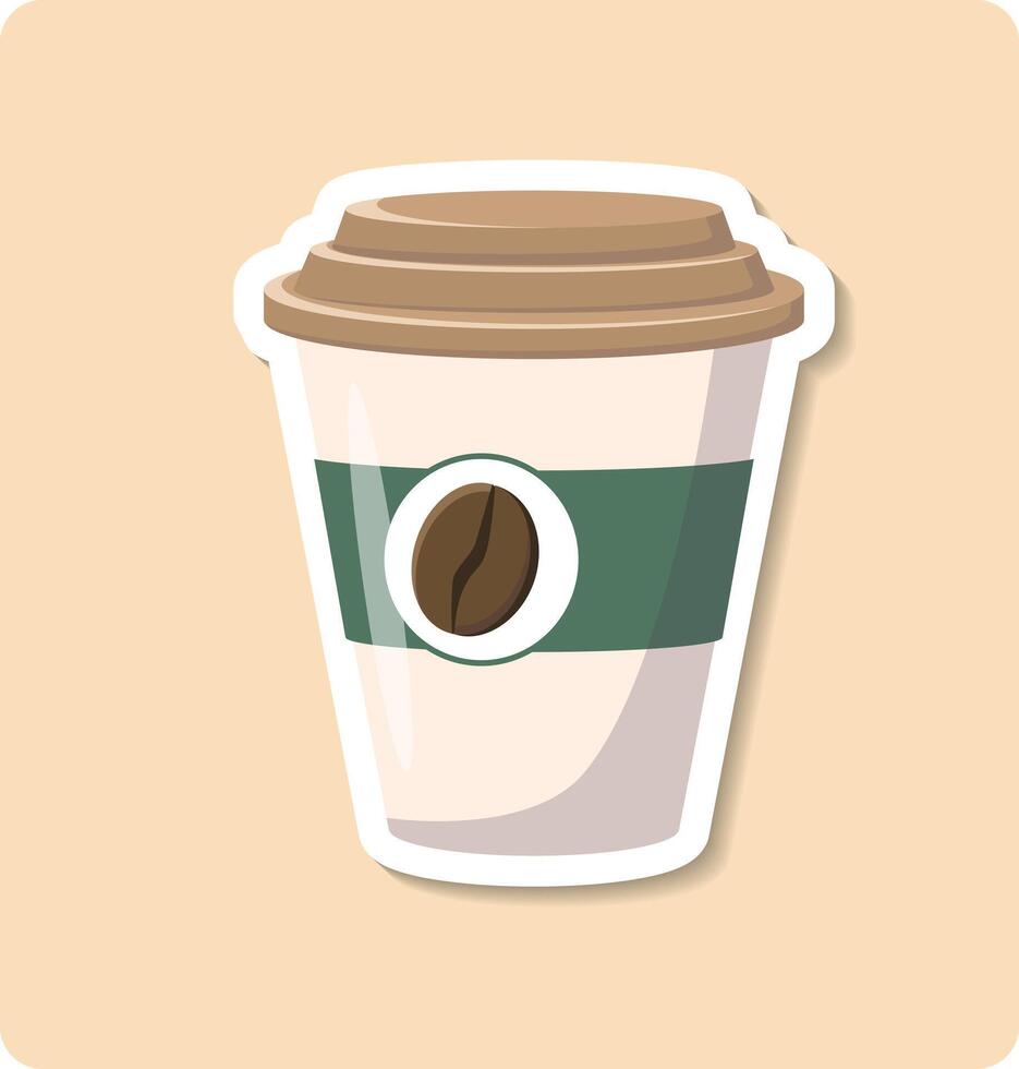 Disposable coffee cup standing on abstract background with green leaves illustration vector