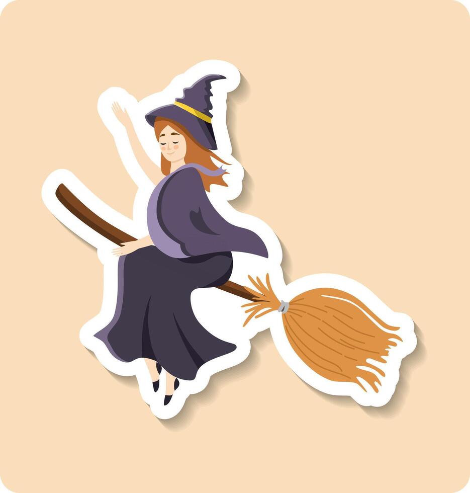 Young redhead witch flying on a broom under the full moon vector