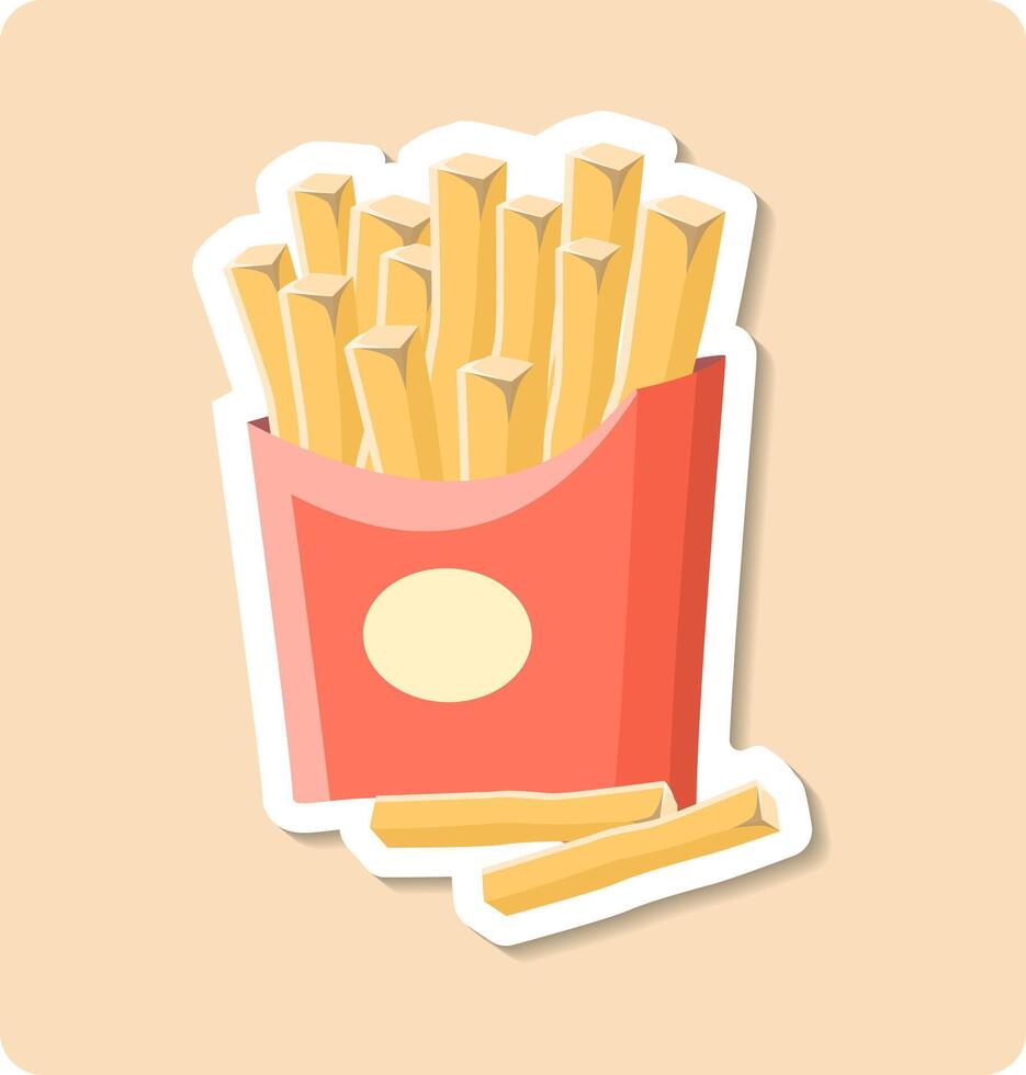 French fries overflowing from cardboard container, fast food concept vector