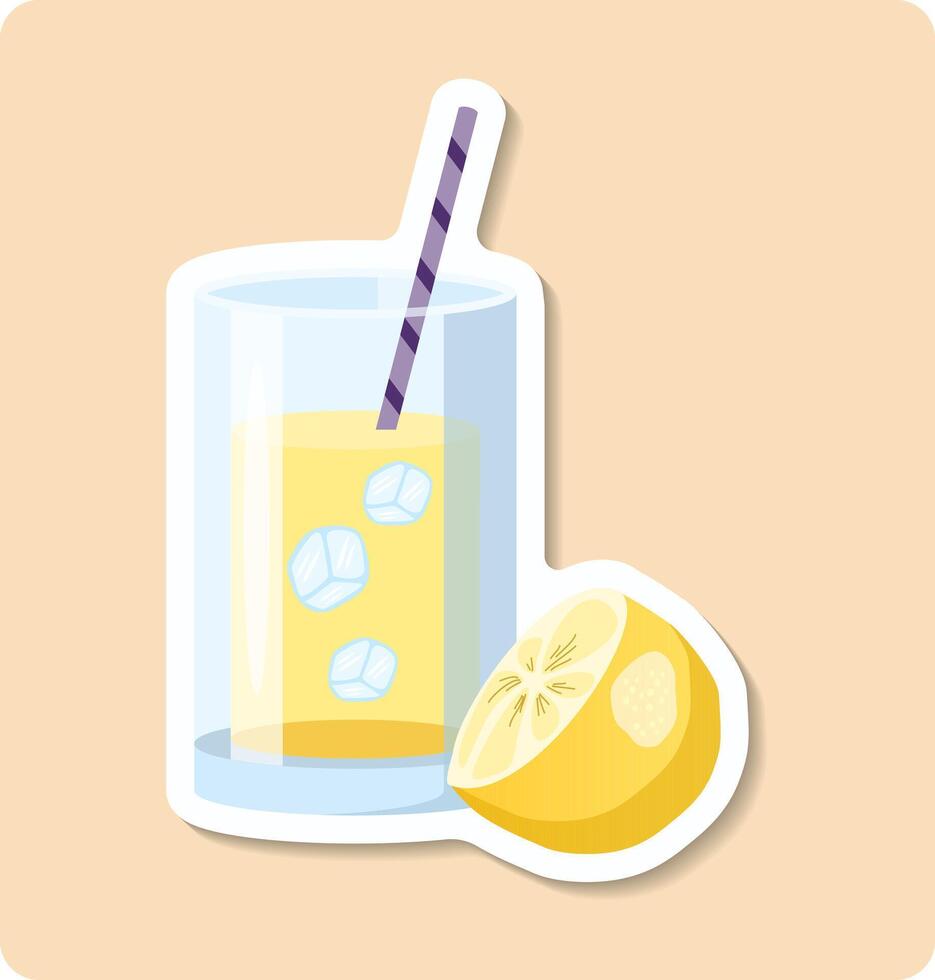 Refreshing lemonade with ice cubes and a straw, perfect summer beverage illustration vector