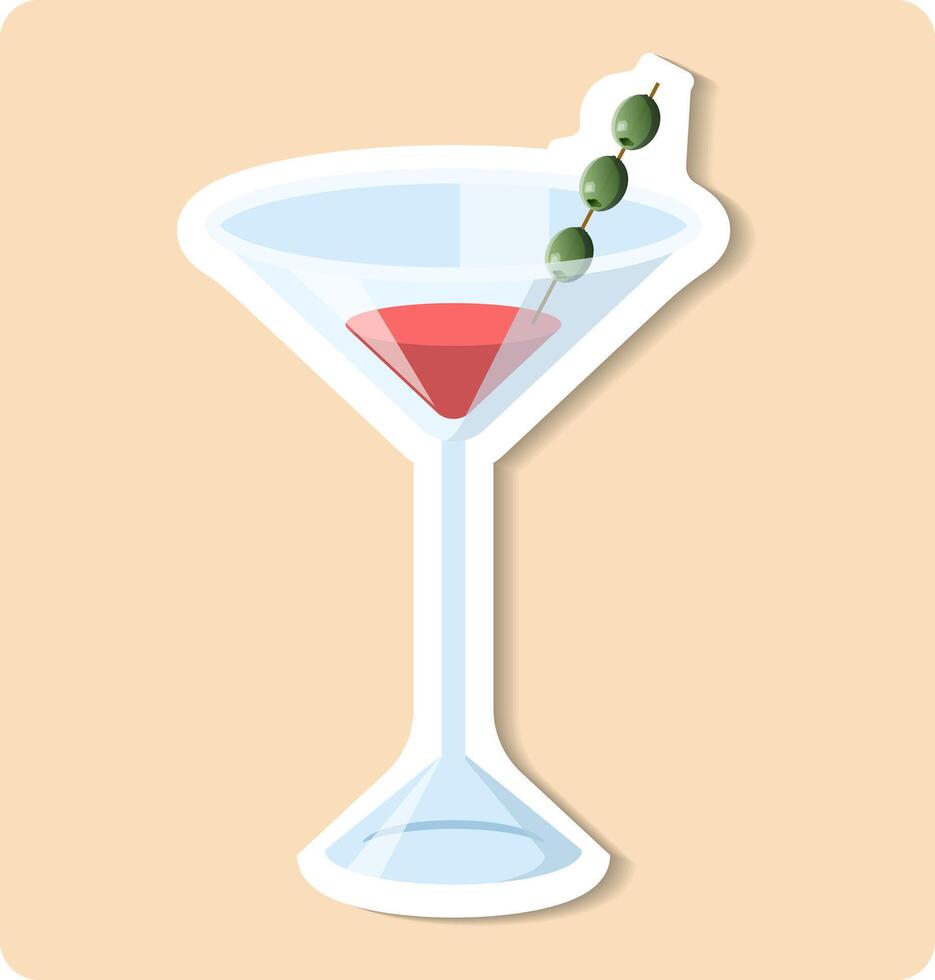 Elegant martini glass with olives standing on pink background vector