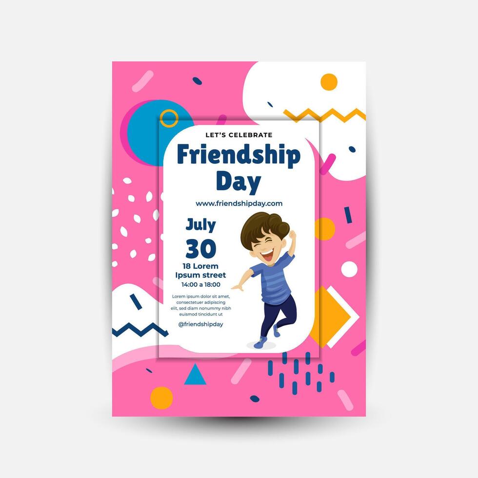 Modern trend Vertical poster template for friendship day celebration memphis background element vector