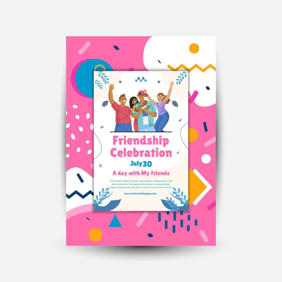 Modern trend Vertical poster template for friendship day celebration memphis background element vector