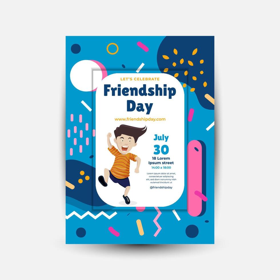 Modern trend Vertical poster template for friendship day celebration memphis background element vector