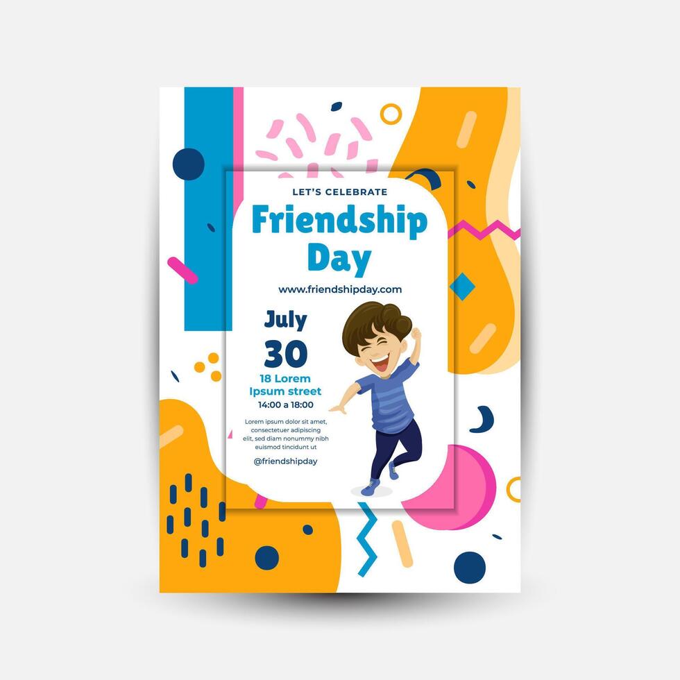 Modern trend Vertical poster template for friendship day celebration memphis background element vector