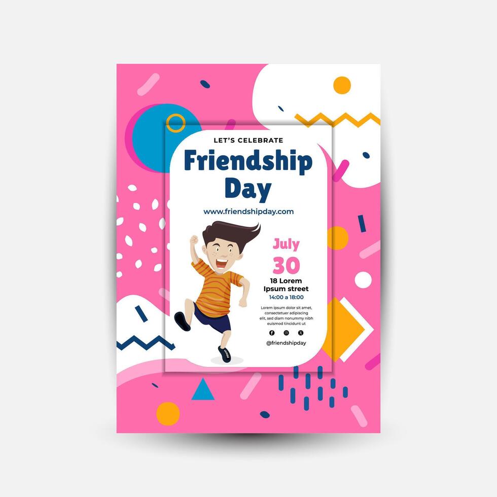 Modern trend Vertical poster template for friendship day celebration memphis background element vector
